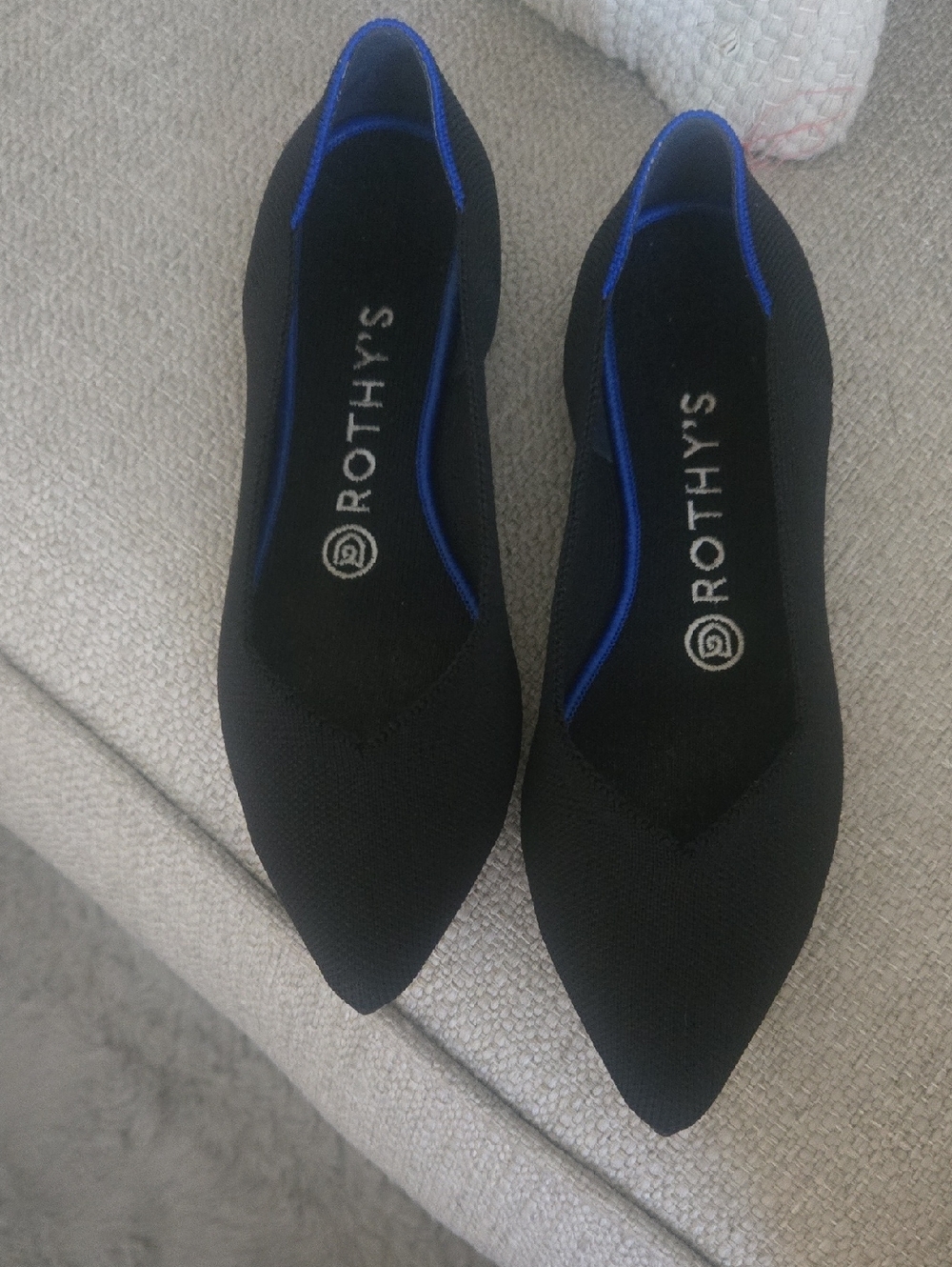 Rothy's Pointed Flat in Black with Blue Trim - Rothy's